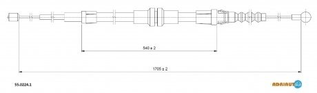 VW Трос ручного тормоза прав/лев Caddy 04-. (1705/540mm) ADRIAUTO 55.0224.1 (фото 1)