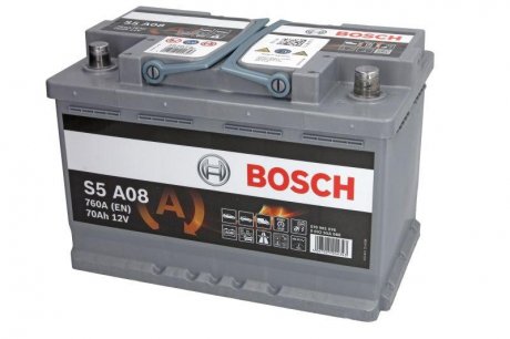 Акумуляторна батарея 70Ah/760A (278x175x190/+R/B13) (Start-Stop AGM) BOSCH 0 092 S5A 080 (фото 1)
