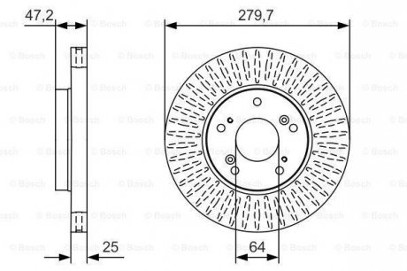 Тормозной диск HONDA Civic ''F'''1,3-2,2''11>> BOSCH ="0986479B01" (фото 1)