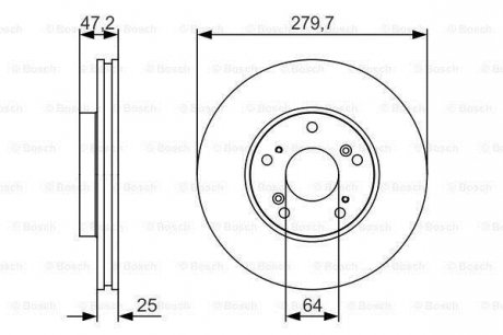 Тормозной диск HONDA Accord/Civic F'1,3-2,202>> PR2 BOSCH ="0986479S82" (фото 1)