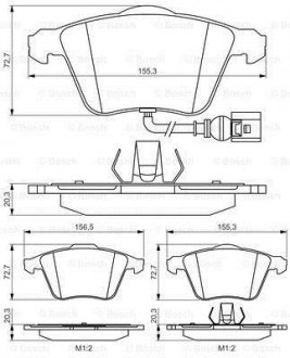 Тормозные колодки перед. AUDI A3/TT VW Golf V, Passat 05- SEAT Leon (с датч.) BOSCH 0986495356