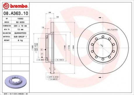 Гальмівний диск BREMBO 08.A363.10 (фото 1)