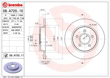 Тормозной диск BREMBO 08.A725.11