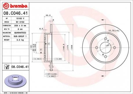 Тормозной диск BREMBO 08.C046.41 (фото 1)