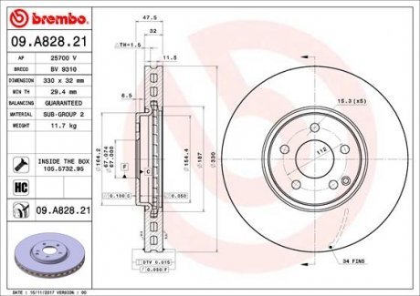 Тормозной диск BREMBO 09.A828.21 (фото 1)