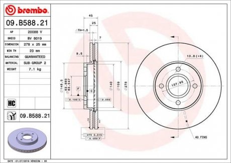 Гальмівний диск BREMBO 09.B588.21 (фото 1)
