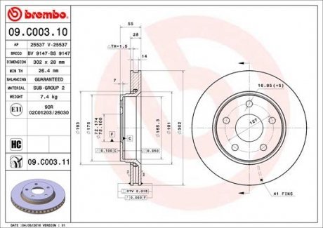 Гальмівний диск BREMBO 09.C003.11