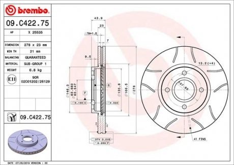 Гальмівний диск BREMBO 09.C422.75 (фото 1)