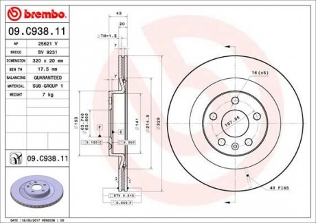 Тормозной диск BREMBO 09.C938.11 (фото 1)