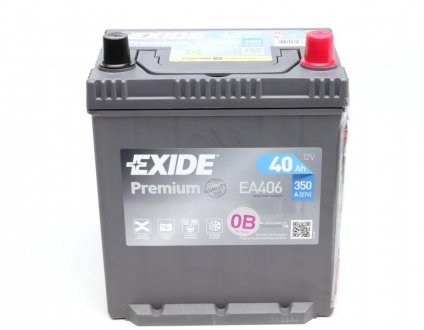 Аккумуляторная батарея 40Ah/350A (187x127x220/+R/B01) Premium Азия EXIDE EA406