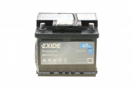 Аккумуляторная батарея 47Ah/450A (207x175x175/+R/B13) Premium EXIDE EA472 (фото 1)