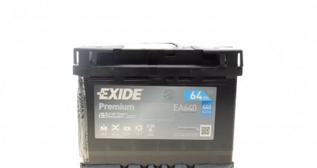 Акумуляторна батарея 64Ah/640A (242x175x190/+R/B13) Premium EXIDE EA640 (фото 1)