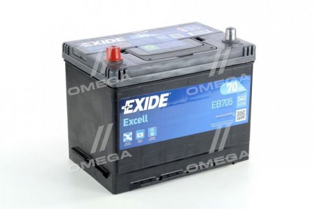 Аккумуляторная батарея 70Ah/540A (270x173x222/+L/B9) Excell Азія EXIDE EB705 (фото 1)
