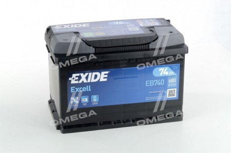 Аккумуляторная батарея 74Ah/680A (278x175x190/+R/B13) Excell EXIDE EB740 (фото 1)
