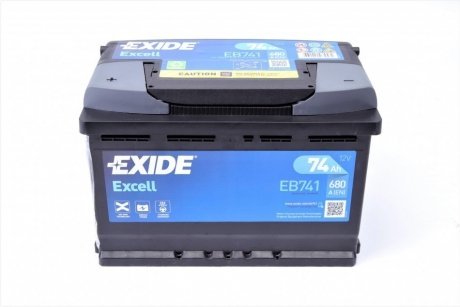 Аккумуляторная батарея 74Ah/680A (278x175x190/+L/B13) Excell EXIDE EB741 (фото 1)