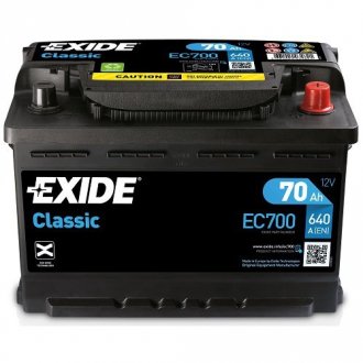 Аккумуляторная батарея 70Ah/640A (278x175x190/+R/B13) CLASSIC EXIDE EC700