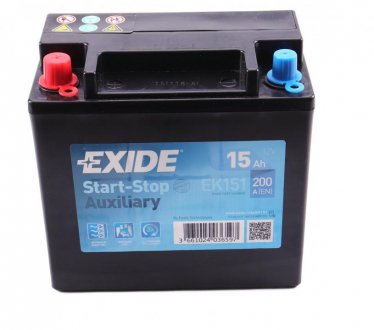 Акумуляторна батарея 15Ah/200A (150x90x145/+L) (Start-Stop/допоміжна) EXIDE EK151 (фото 1)
