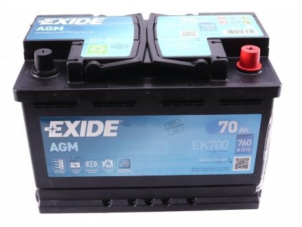 Аккумуляторная батарея 70Ah/760A (278x175x190/+R/B13) (Start-Stop AGM) EXIDE EK700