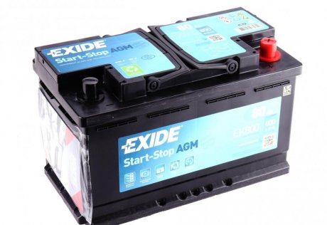 Акумуляторна батарея 80Ah/800A (315x175x190/+R/B13) (Start-Stop AGM) EXIDE EK800