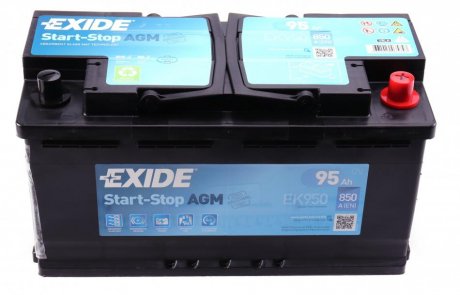 Акумуляторна батарея 95Ah/850A (353x175x190/+R/B13) (Start-Stop AGM) EXIDE EK950