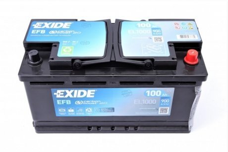 Аккумуляторная батарея 100Ah/900A (353x175x190/+R/B13) (Start-Stop EFB) EXIDE EL1000 (фото 1)