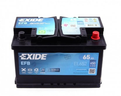 Аккумуляторная батарея 65Ah/650A (278x175x175/+R/B13) (Start-Stop EFB) EXIDE EL652 (фото 1)