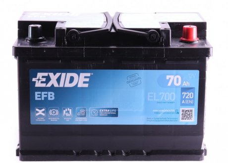 Акумуляторна батарея 70Ah/760A (278x175x190/+R/B13) (Start-Stop EFB) EXIDE EL700