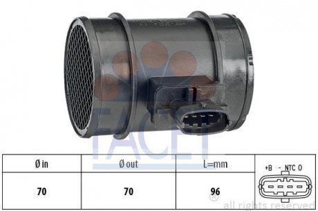 Расходомер воздуха (4 конт.) Doblo/Combo 10- 1.3/1.6/2.0D/Ducato 2.3D 06- FACET 10.1413 (фото 1)