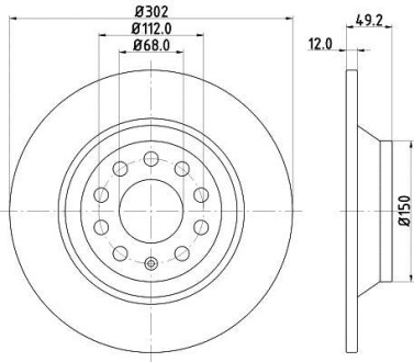 HELLA VW Диск тормозной задний AUDI A6 2.0i 2.4i 2.7TDI 2.8FSI 3.0i 05- (302*11.7) HELLA PAGID 8DD 355 111-181 (фото 1)