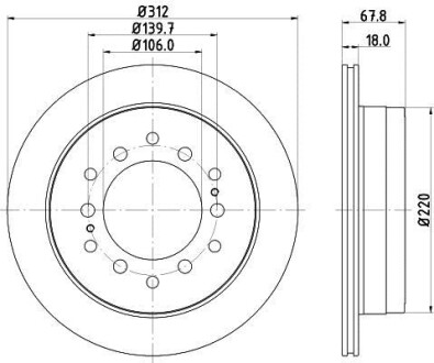 Тормозной диск зад. cruiser 300/80/90/prado/lexus gx 01-10 3.0-4.7 (pro) HELLA PAGID 8DD355114-861 (фото 1)