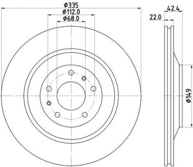 Гальмівний диск зад. A8/Phaeton/Coninental 02- 3.0-6.0 (Нз PRO) HELLA PAGID 8DD355129-801 (фото 1)