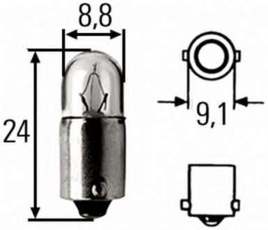 H, 2W, 12V, BA 9 s Автолампа розж. STANDARD HELLA 8GP 002 068-121