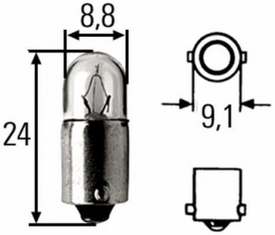 H, 2 W, 24 V, BA 9 s Автолампа HELLA 8GP 002 068-241