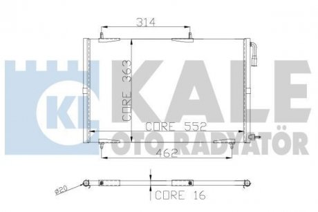 KALE PEUGEOT Радиатор кондиционера 552X363X16 206 02- KALE OTO RADYATOR 248300