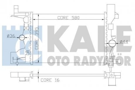 Радиатор охлаждения Chevrolet Cruze 1.6, 1.8 (09-), Orlando (10-) 1.8i, Astra J (10-) 1.4i, 1.6i, 1.8i МКПП KALE OTO RADYATOR 349200 (фото 1)