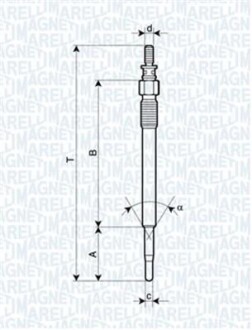 Свеча накала CITROEN C1,C2,C3,C4,C5,XSARA FORD FIESTA V,FUSION,FOCUS II MAZDA 2 PEUGEOT 107,206,307,407,1007 [062900022304] MAGNETI MARELLI UY1A (фото 1)