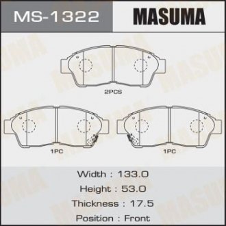 Колодка гальмівна передня Toyota Camry (-00), RAV 4 (-00) MASUMA MS1322 (фото 1)