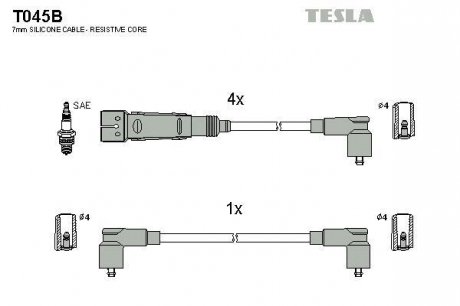 Проводавысоковольтные,комплект Seat Inca 1.6 (97-00),Vw Caddy ii 1.6 (95-00) (T0 TESLA T045B (фото 1)
