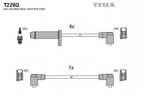 Комплект кабелей зажигания TESLA T228G (фото 1)