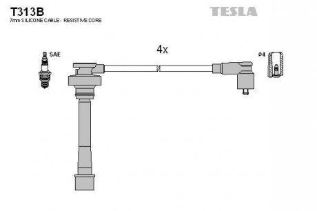 Комплект кабелей зажигания TESLA T313B (фото 1)