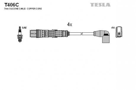 Комплект кабелей зажигания TESLA T406C