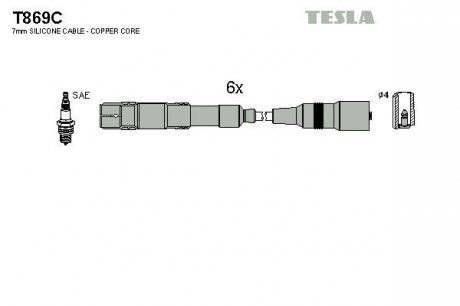 Комплект кабелей зажигания TESLA T869C
