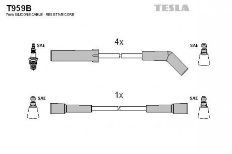 Комплект кабелей зажигания TESLA T959B