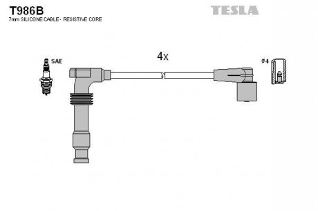 Комплект кабелiв запалювання TESLA T986B