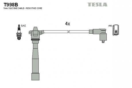 Комплект кабелей зажигания TESLA T998B (фото 1)