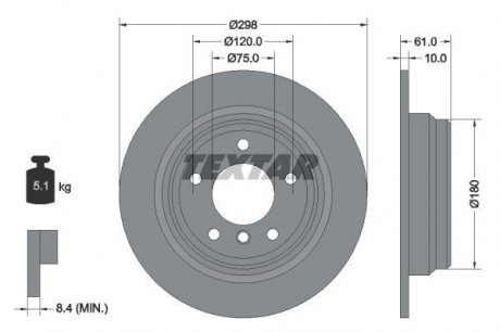 Диск тормозной BMW 5(E39) "R D=298mm "95-"04 TEXTAR 92076603 (фото 1)