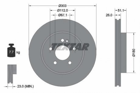 Диск гальмівний MERCEDES M(W163) "F D=303mm "98-"05 TEXTAR ="92089905" (фото 1)