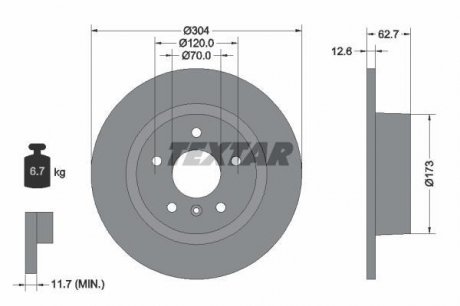 Диск тормозной LAND ROVER Discovery/Range Rover "R D=304mm "94-12 TEXTAR ="92095203"