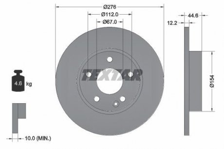 Диск гальмівний MERCEDES A(W169) "F D=276mm "04-"12 TEXTAR ="92131803" (фото 1)
