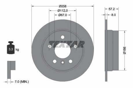Диск тормозной MERCEDES A(W169)/B(W245) "R D=258mm "04-12 TEXTAR ="92132103" (фото 1)